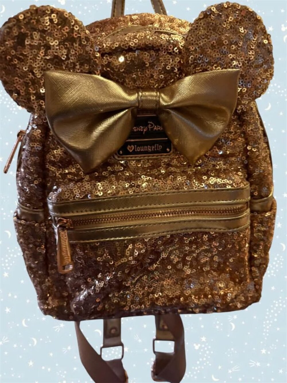 Loungefly Disney Parks Heart Tag Minnie Mouse Rose Gold Sequin Mini Backpack